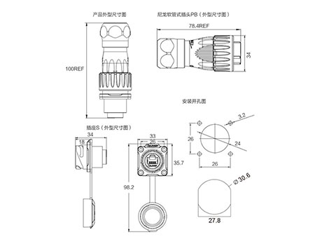  Conector Ethernet para panel de servicio 